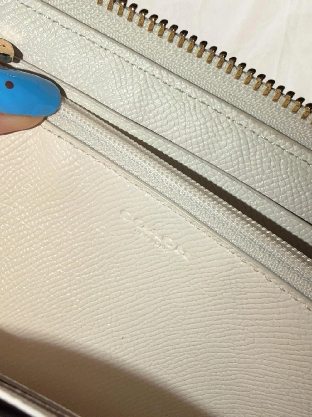 Coach Pebbled Zip Around Wallet in Creme with Gold Logo